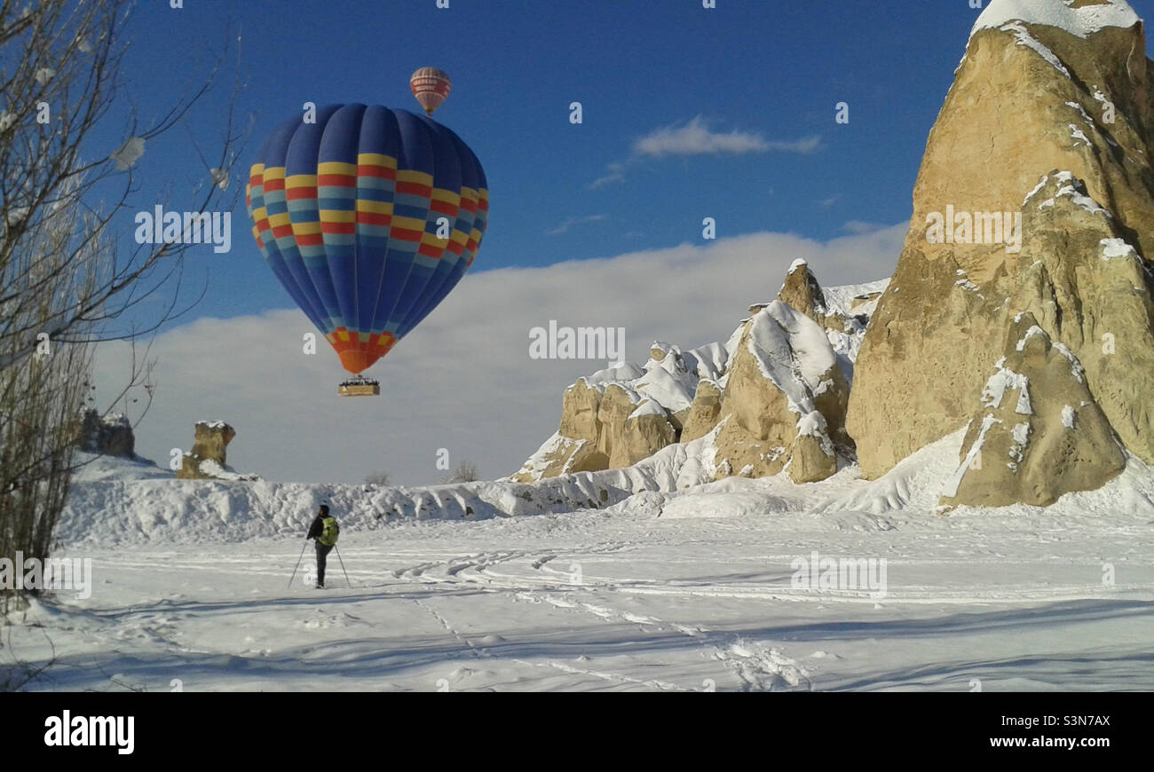 Snowshoeing in Cappadocia Stock Photo