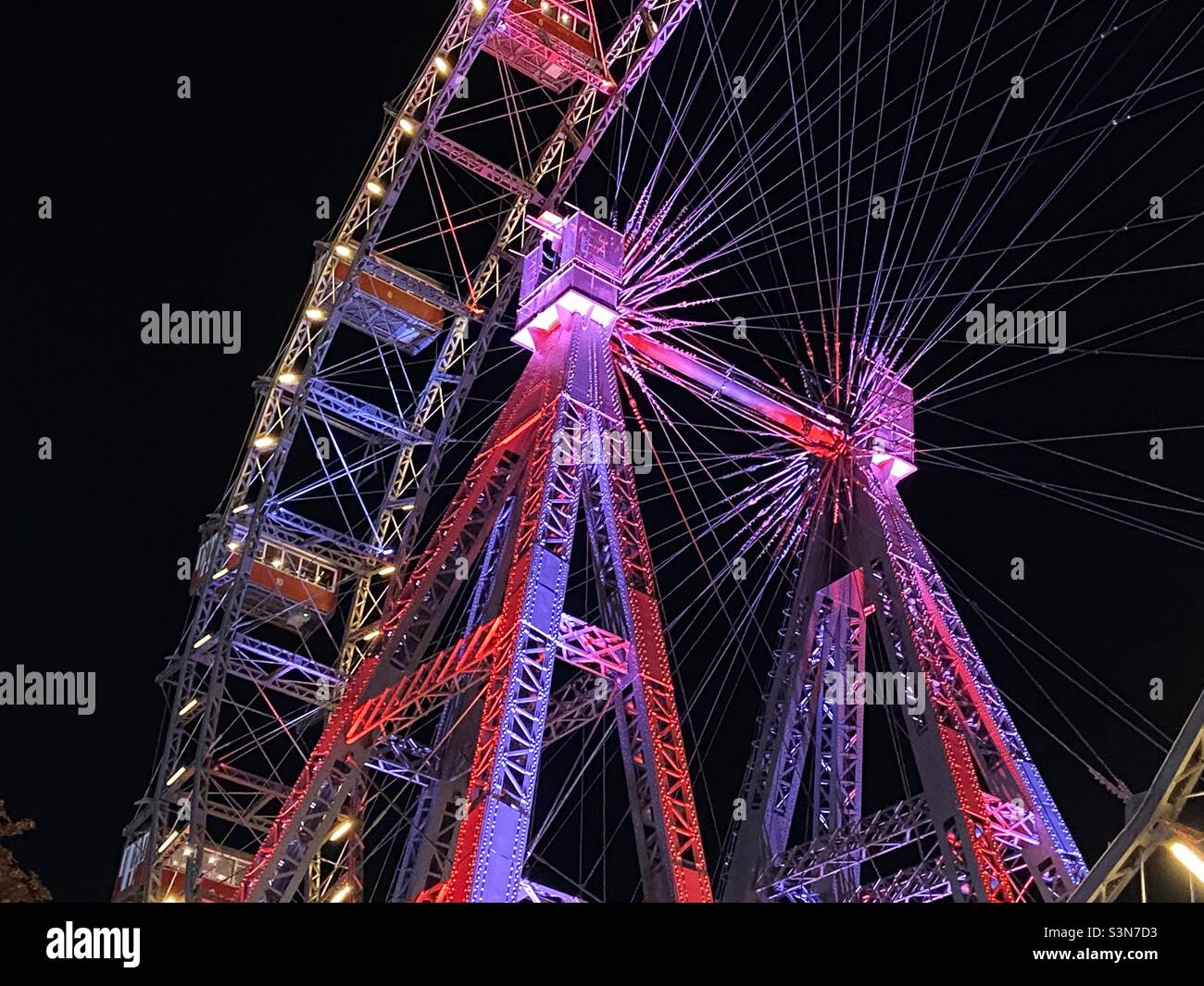 Ferris Wheel at Vienna Prater at night Stock Photo