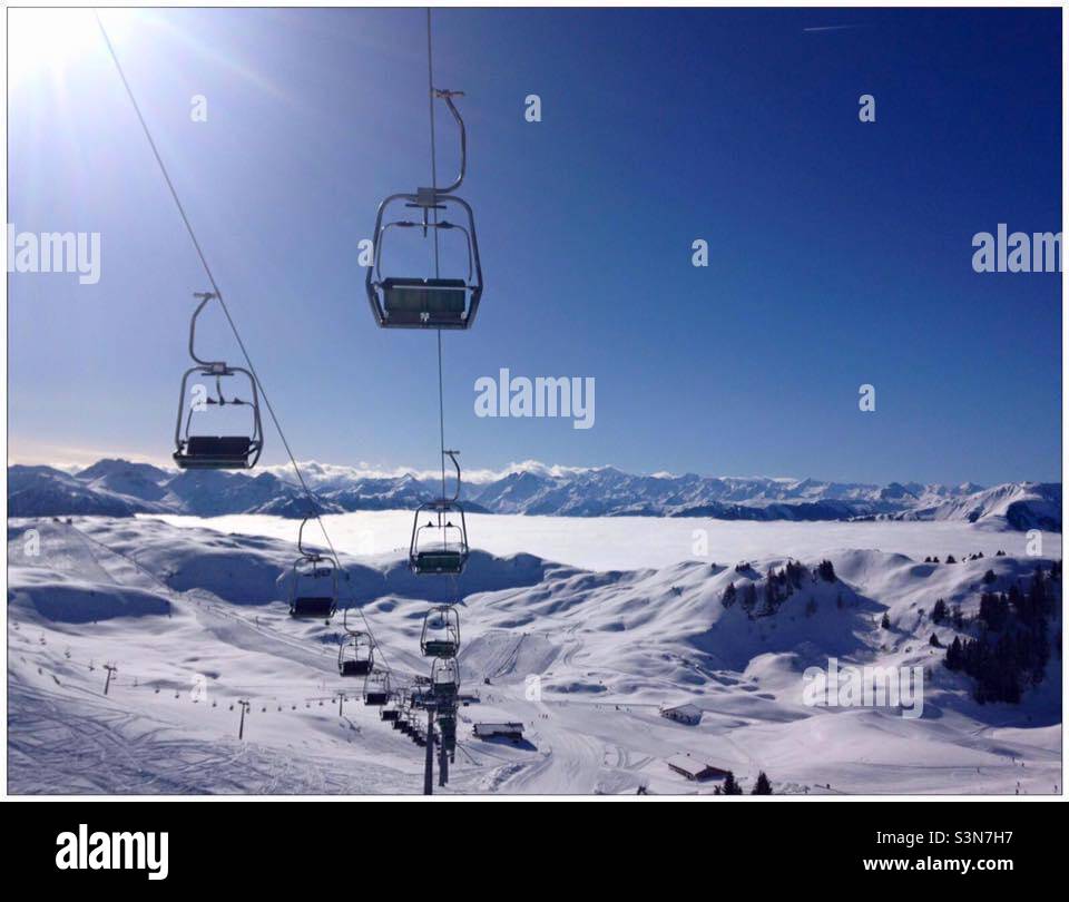 Chair lifts Tignes French Alps France Skiing - Smartphone Captured Stock Image