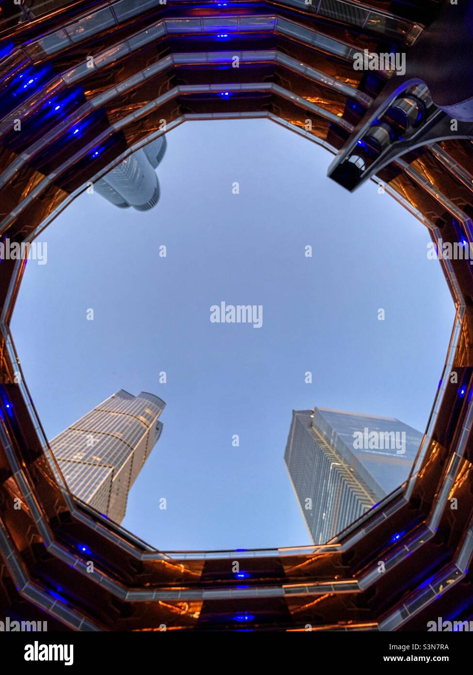 From inside to outside view of the Vessel. Hudson Yards, Manhattan New York City - Smartphone Captured Stock Image