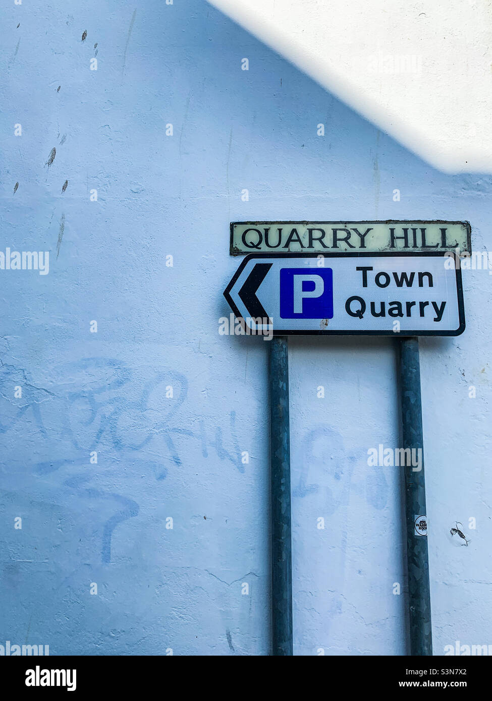 Quarry Hill town centre sign in Falmouth Cornwall - Smartphone Captured Stock Image