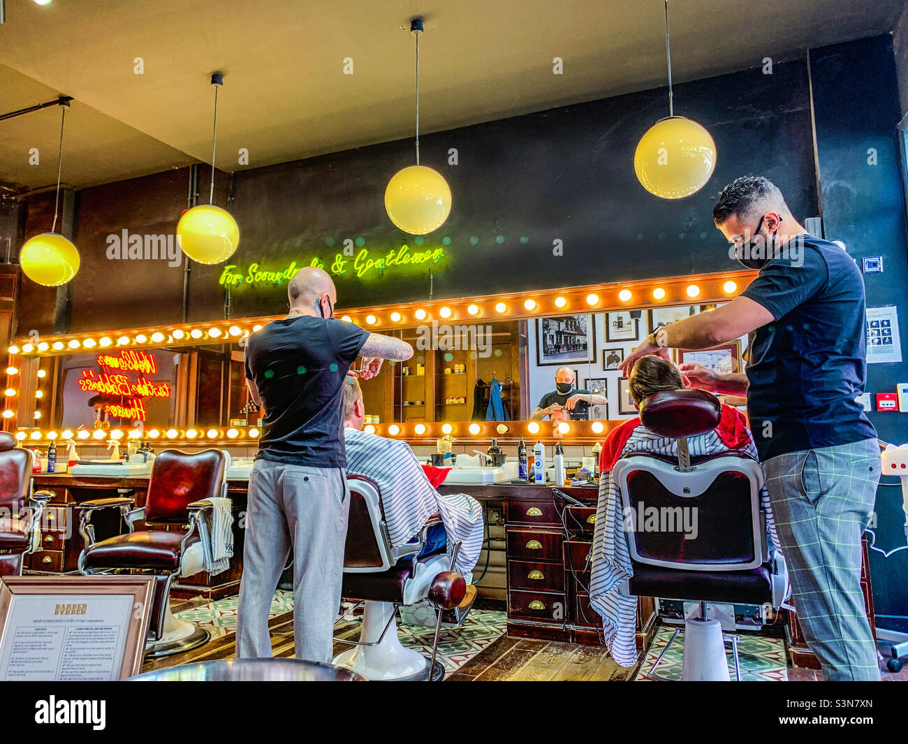 Inside a trendy barbershop in Leeds Stock Photo
