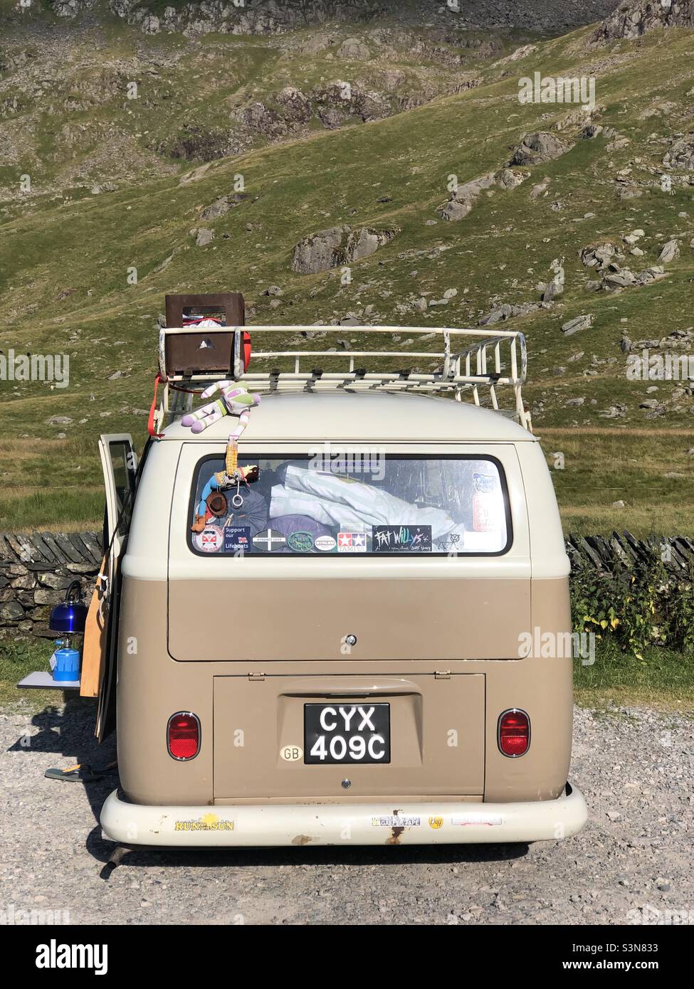 Morning coffee spot Yorkshire Dales VW Camper Van UK - Smartphone Captured Stock Image