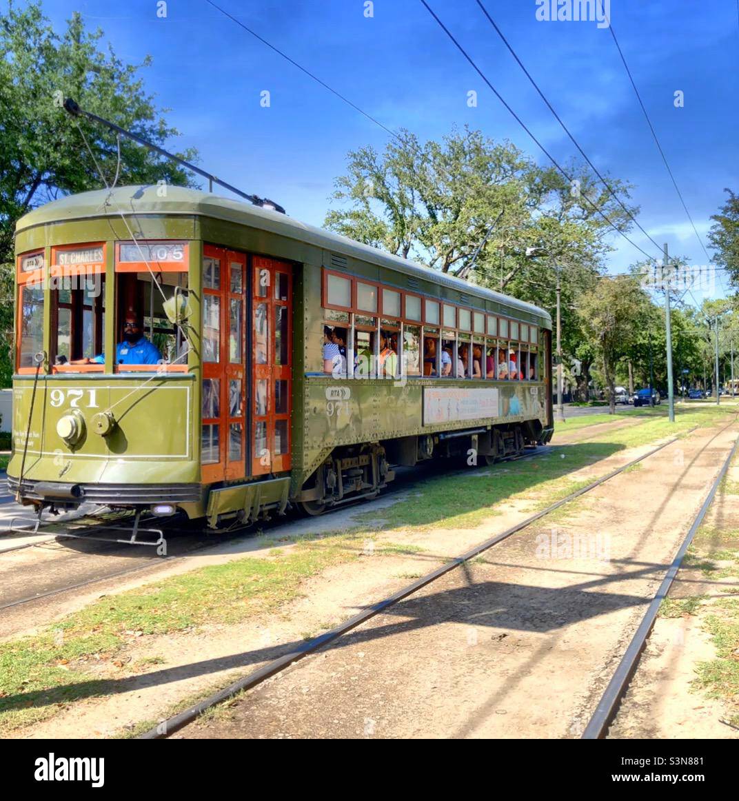 St Charles Streetcar in New Orleans Garden District Stock Photo Alamy