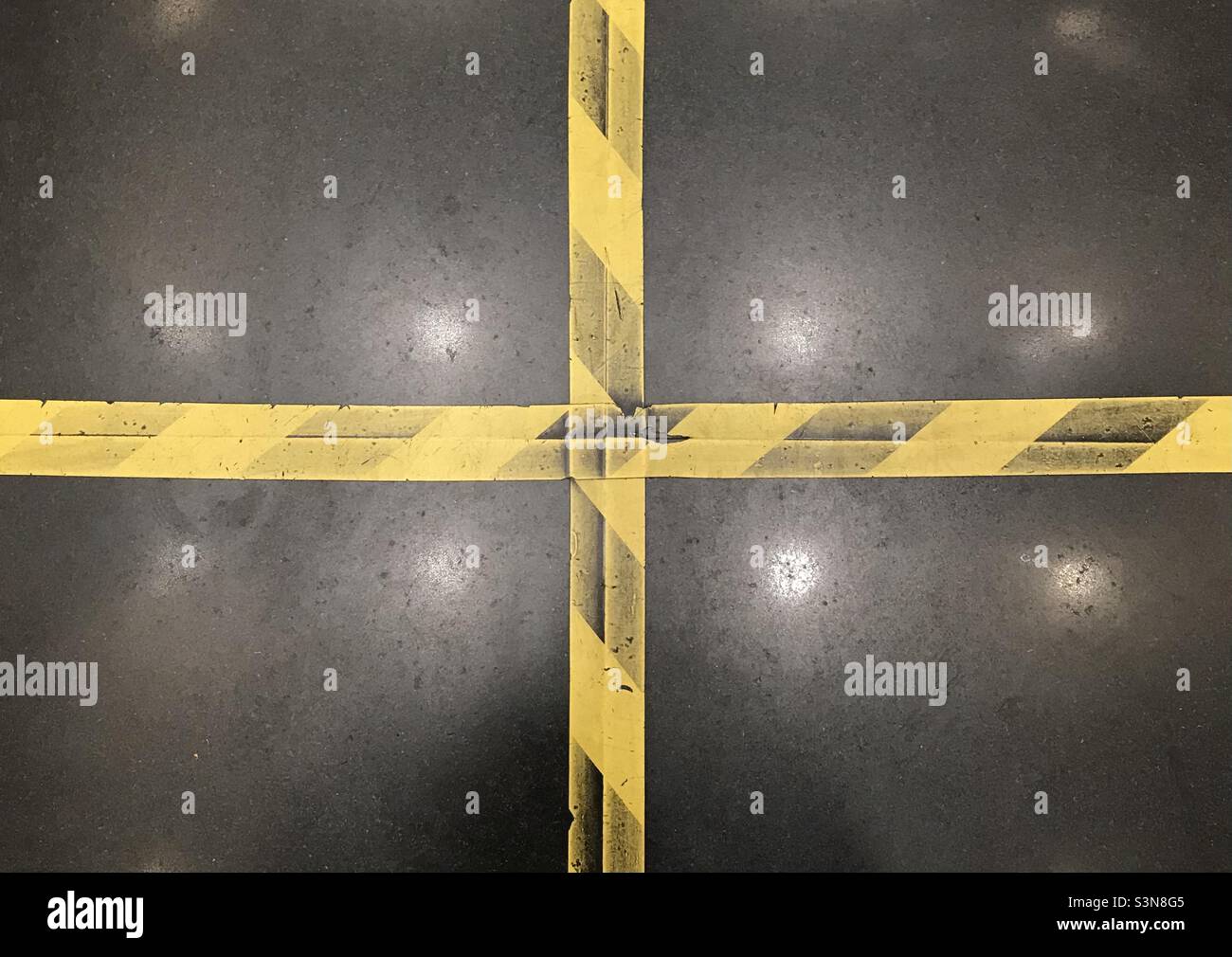 Yellow and black markings on the floor Stock Photo Alamy