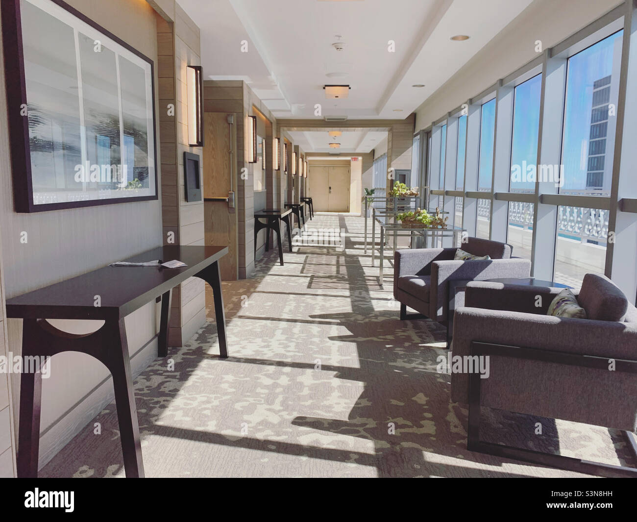 December, 2021, Corridor, Eden Roc and Nobu Hotel, Mid-Beach, Miami Beach, Florida, United States, North America Stock Photo