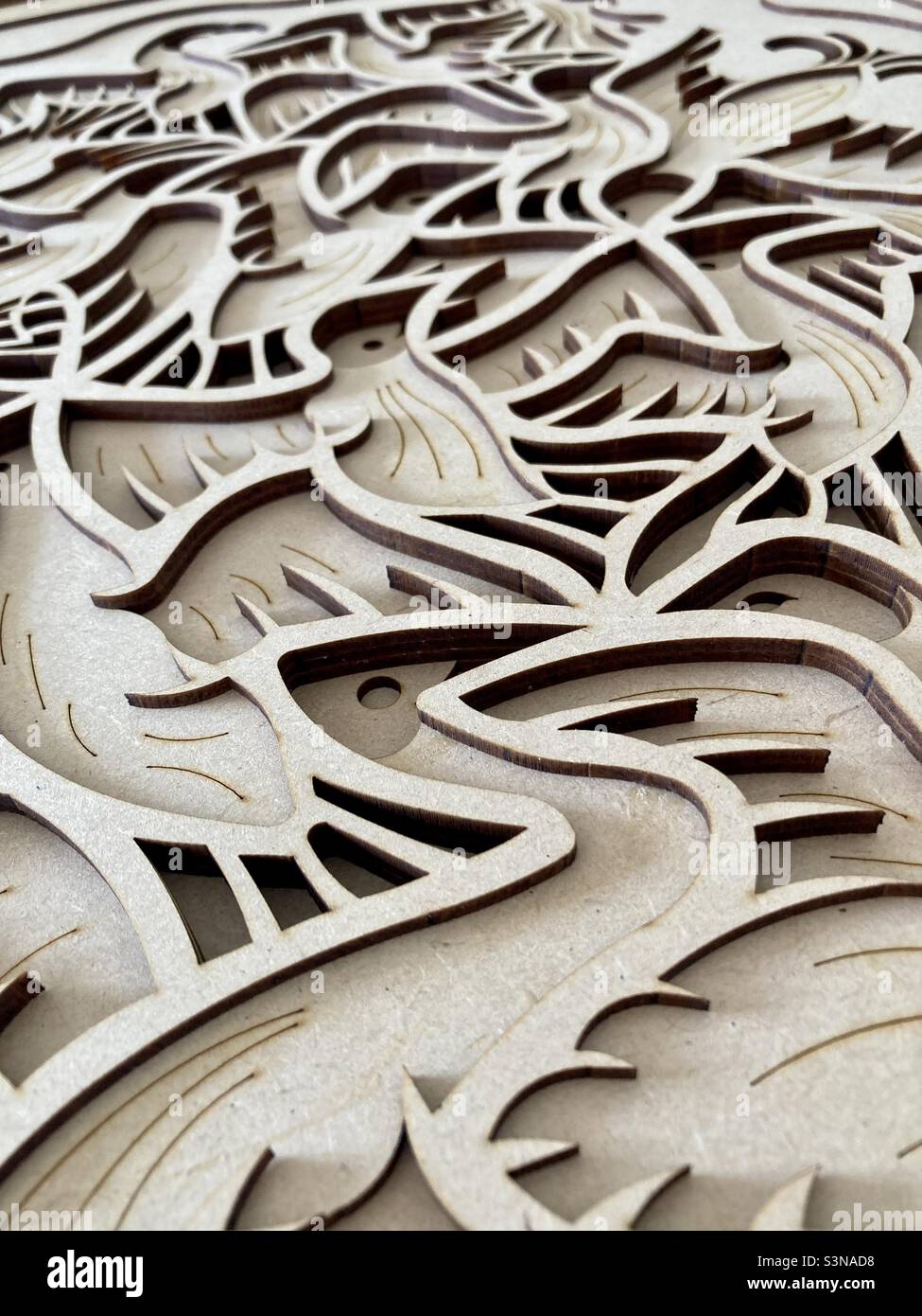 Unique 3D wooden bird art design Stock Photo