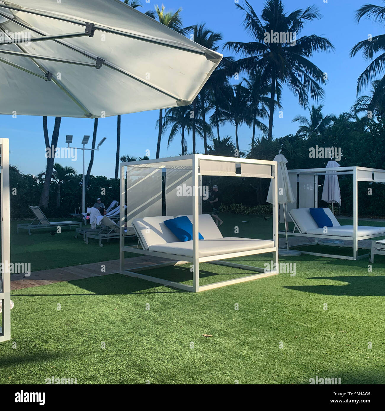 December, 2021, poolside daybeds, Fontainebleau Miami Beach, MidBeach, Miami Beach, Florida