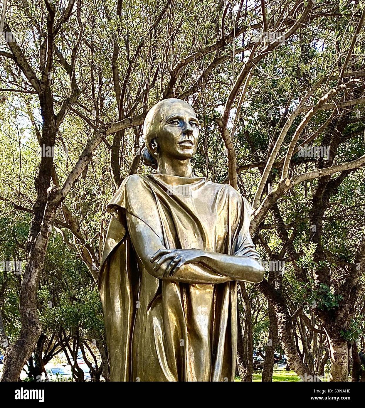 A bronze statue of Greek-American opera singer Maria Callas (1923-77), by Aphrodite Liti, near the Acropolis in Athens, Greece. Callas was arguably the world’s most famous opera singer. Stock Photo