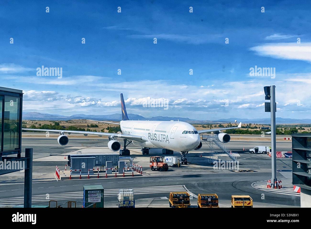 Plane at  Barajas Airport before Take Off - Smartphone Captured Stock Image