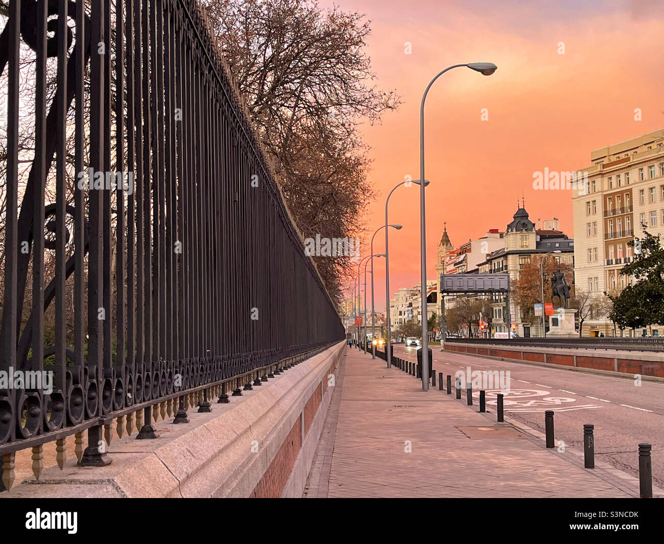 El Retiro Park and Alcala street. Madrid, Spain. Stock Photo