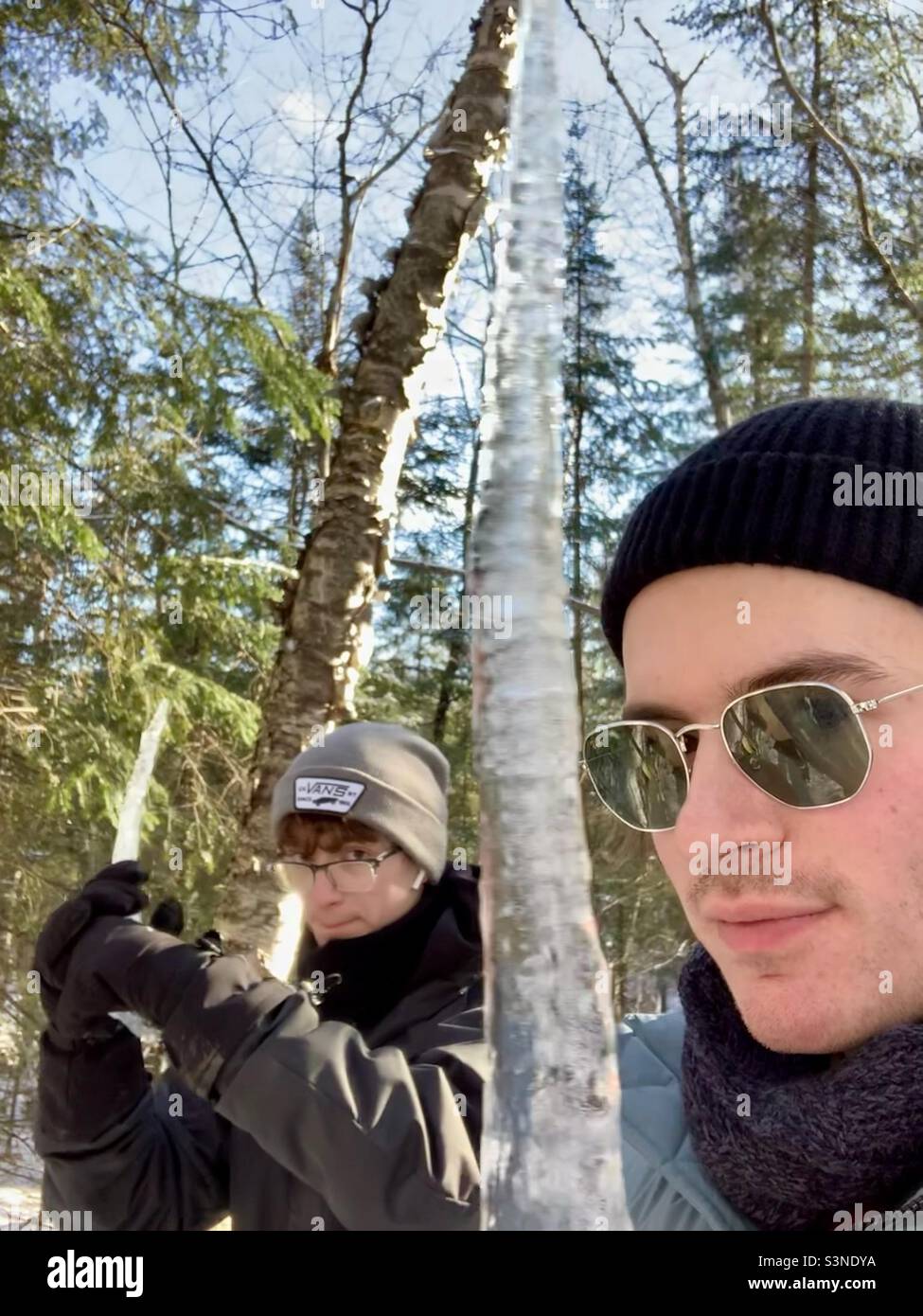 Looks like an icicle battle is about to start. - Smartphone Captured Stock Image