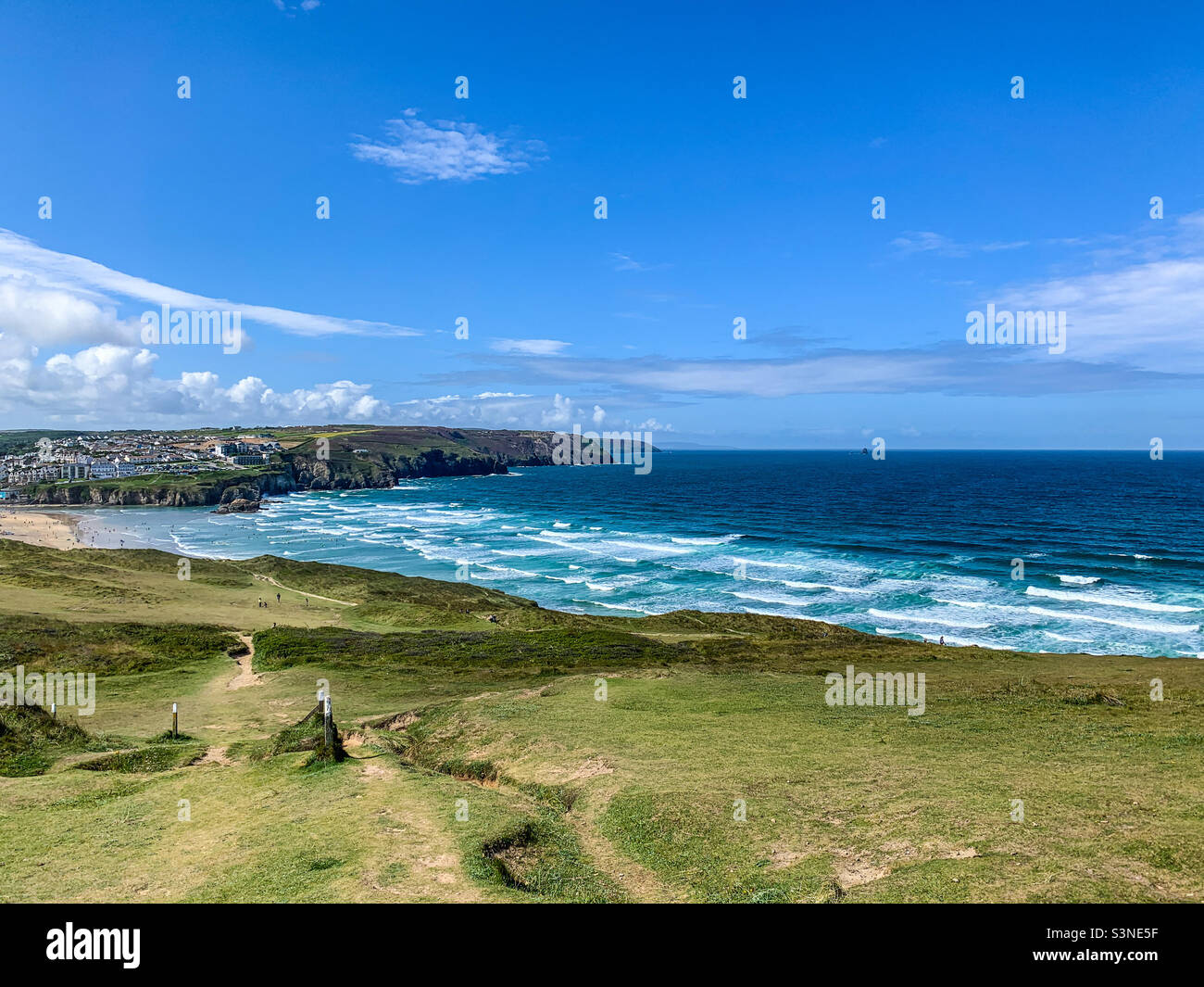 Coastline at Perranporth beach in Cornwall - Smartphone Captured Stock Image
