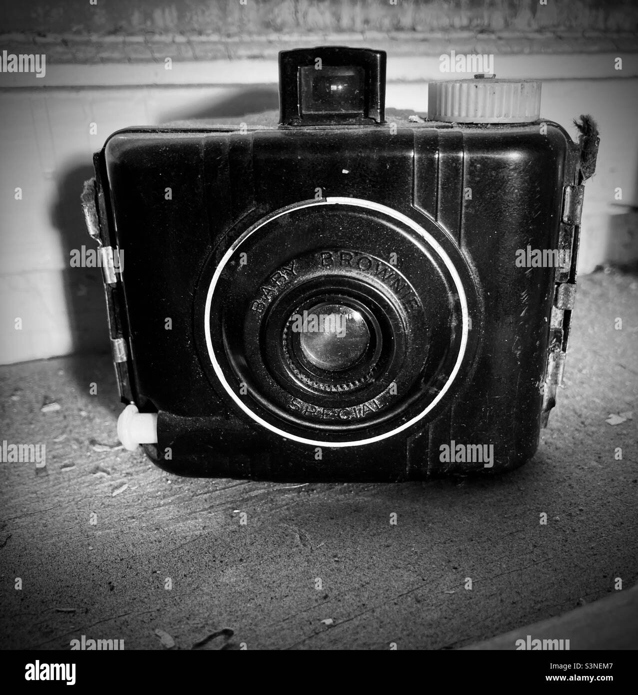 Antique Kodak Baby Brownie 1934 to 1952 in vignette. - Smartphone Captured Stock Image