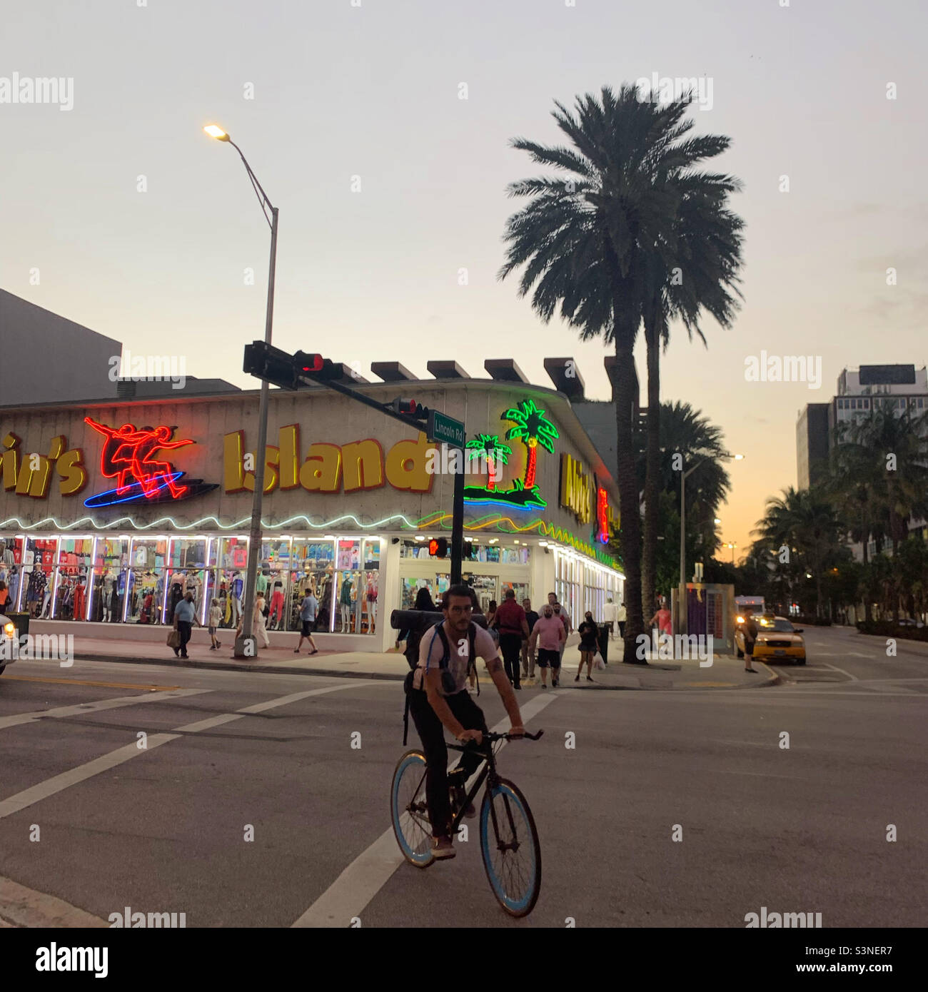 January, 2022, early evening, Collins Avenue, South Beach, Miami Beach, Florida, United States, North America - Smartphone Captured Stock Image