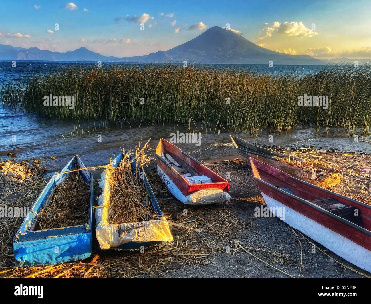 Boats on Lake Atitlan Stock Photo