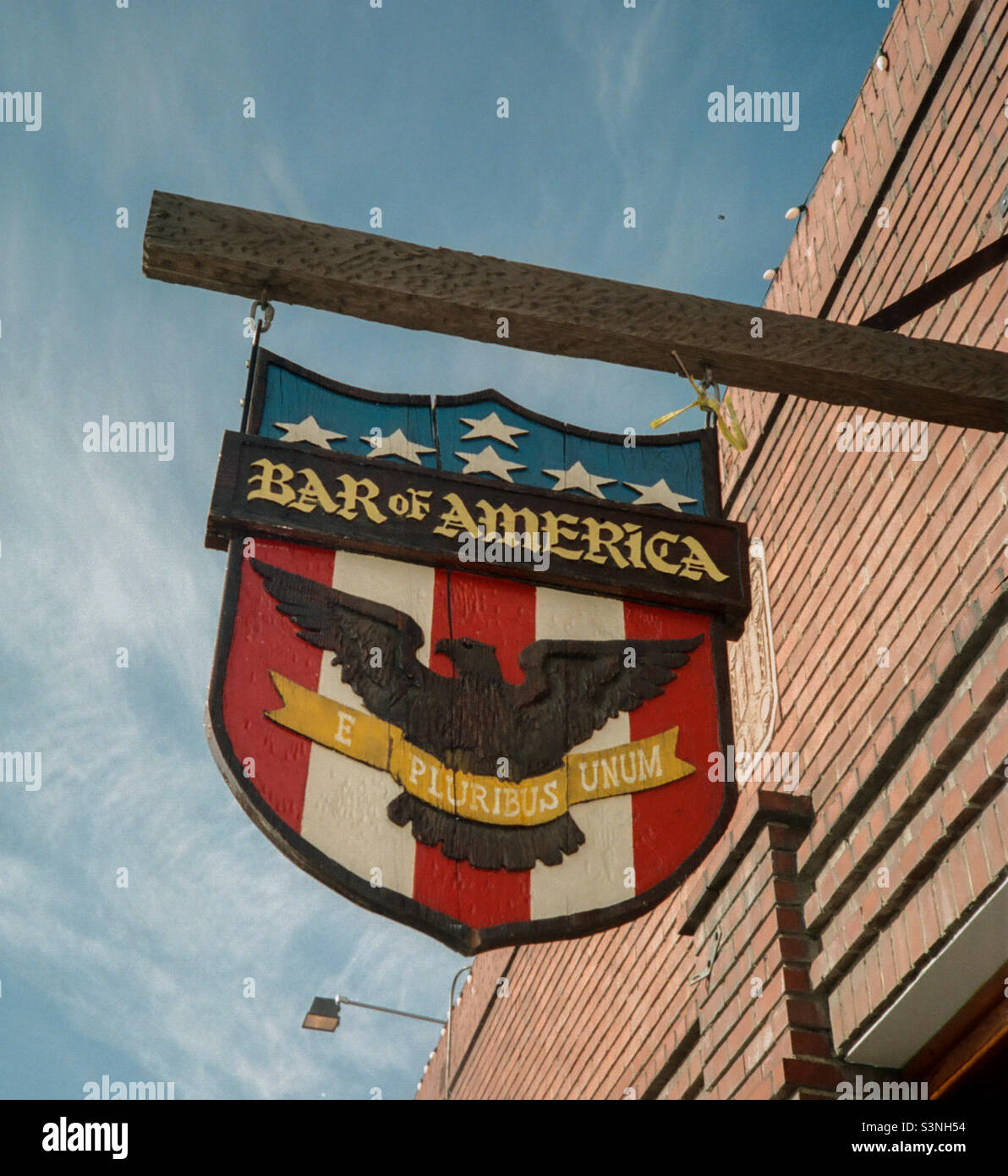 Sign for The Bar of America in Truckee, California. A wellknown and