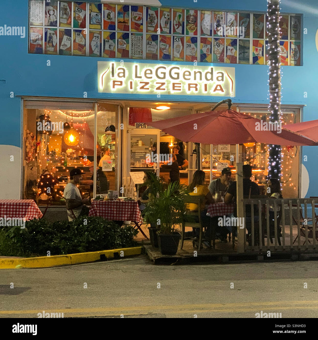January, 2022, La Leggenda Pizza, Espanola Way, South Beach, Miami Beach, Florida, United States, North America - Smartphone Captured Stock Image