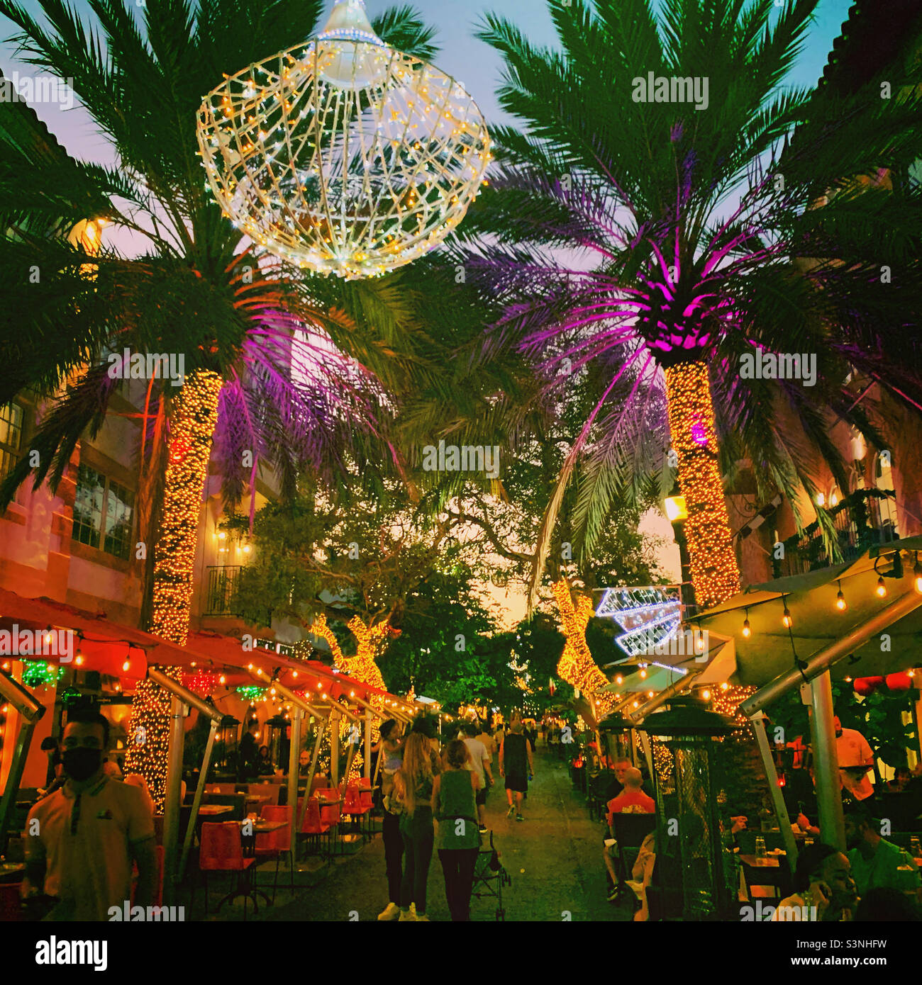 January, 2022, Espanola Way, South Beach, Miami Beach, Florida, United States, North America - Smartphone Captured Stock Image