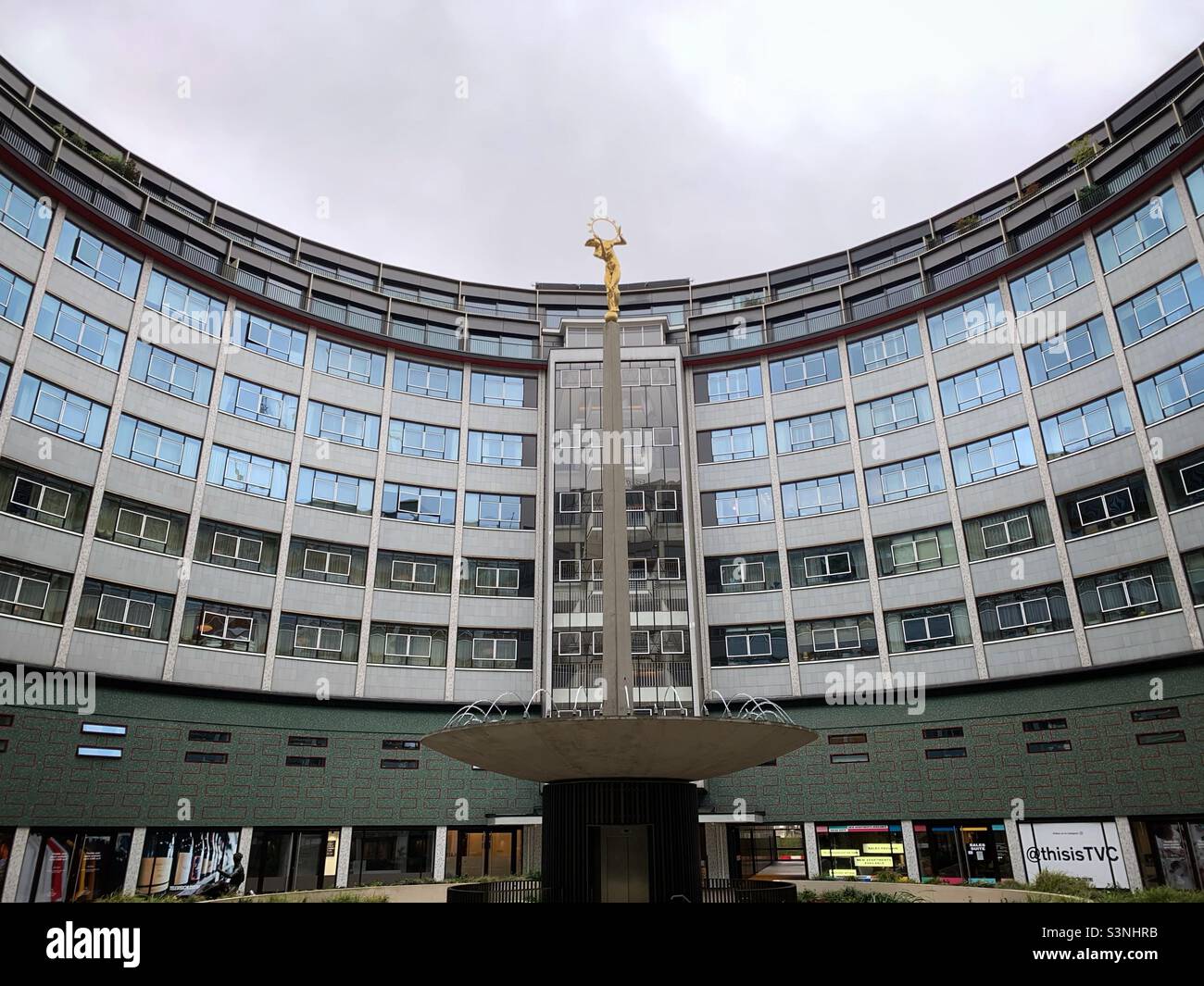 A general view of the BBC Television Centre at Wood Lane in west London. It served as the headquarters of BBC Television between 1960 and 2013. It has recently been converted to apartments. Stock Photo