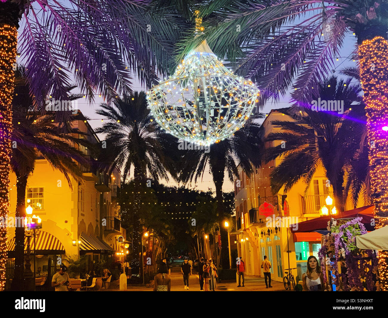 January, 2022, Espanola Way, South Beach, Miami Beach, Florida, United States, North America - Smartphone Captured Stock Image