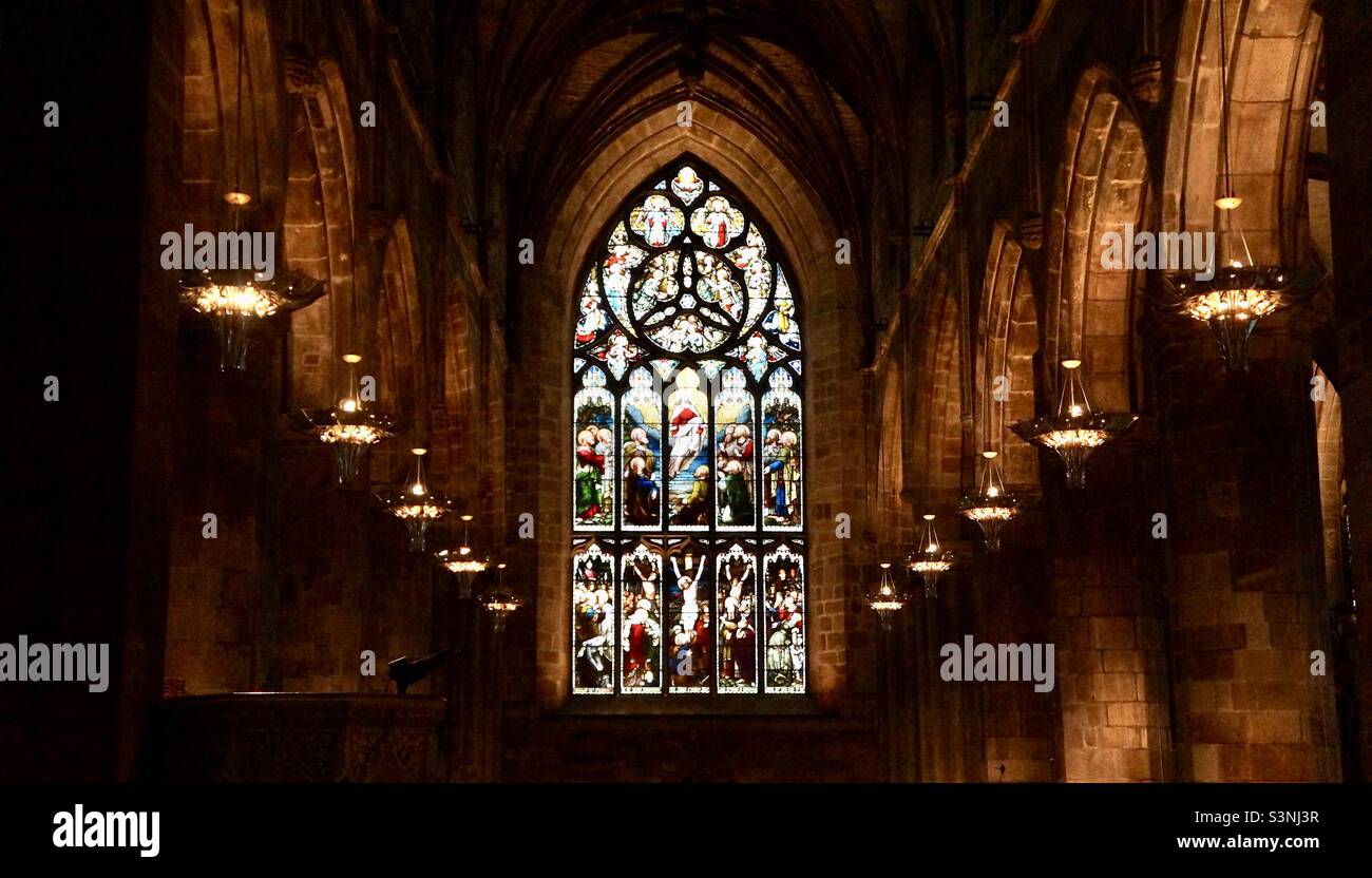 Stunning stained glass in the Glasgow Cathedral. - Smartphone Captured Stock Image