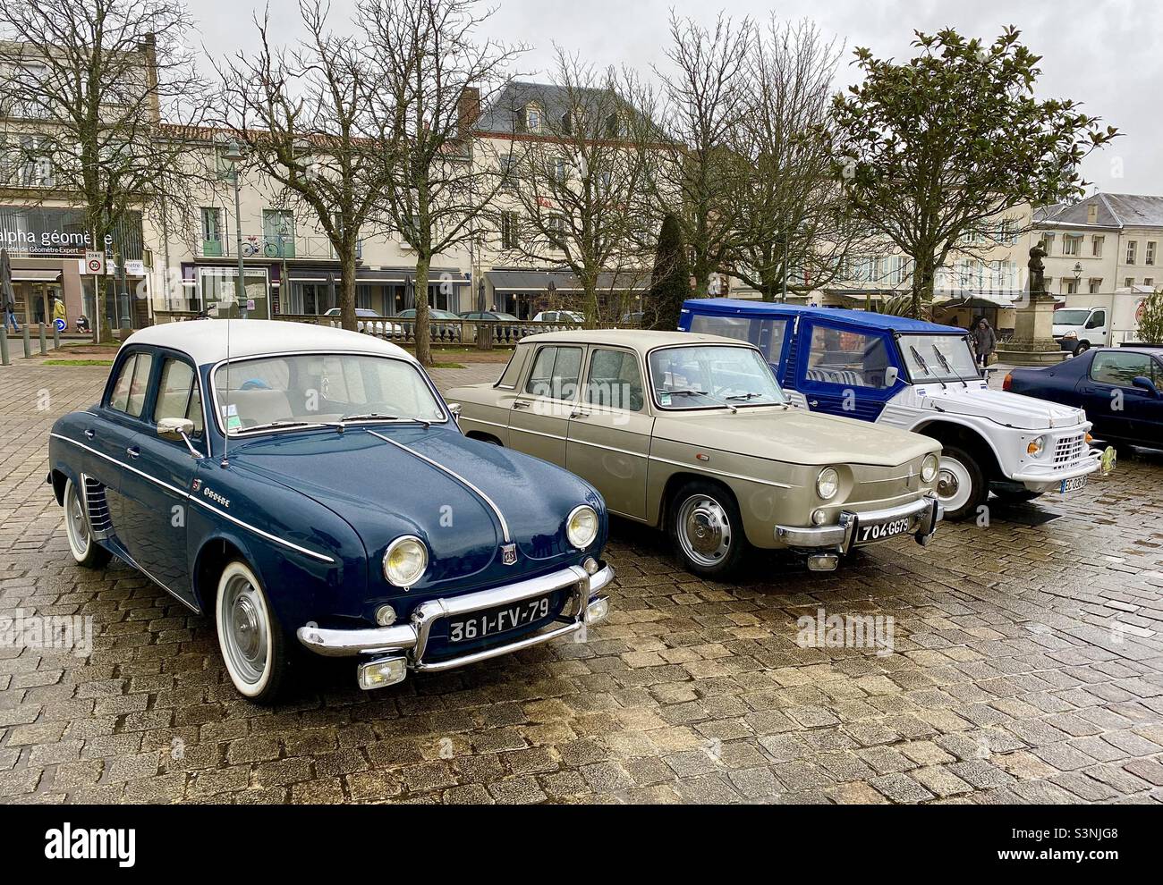 French classic car lineup - Smartphone Captured Stock Image