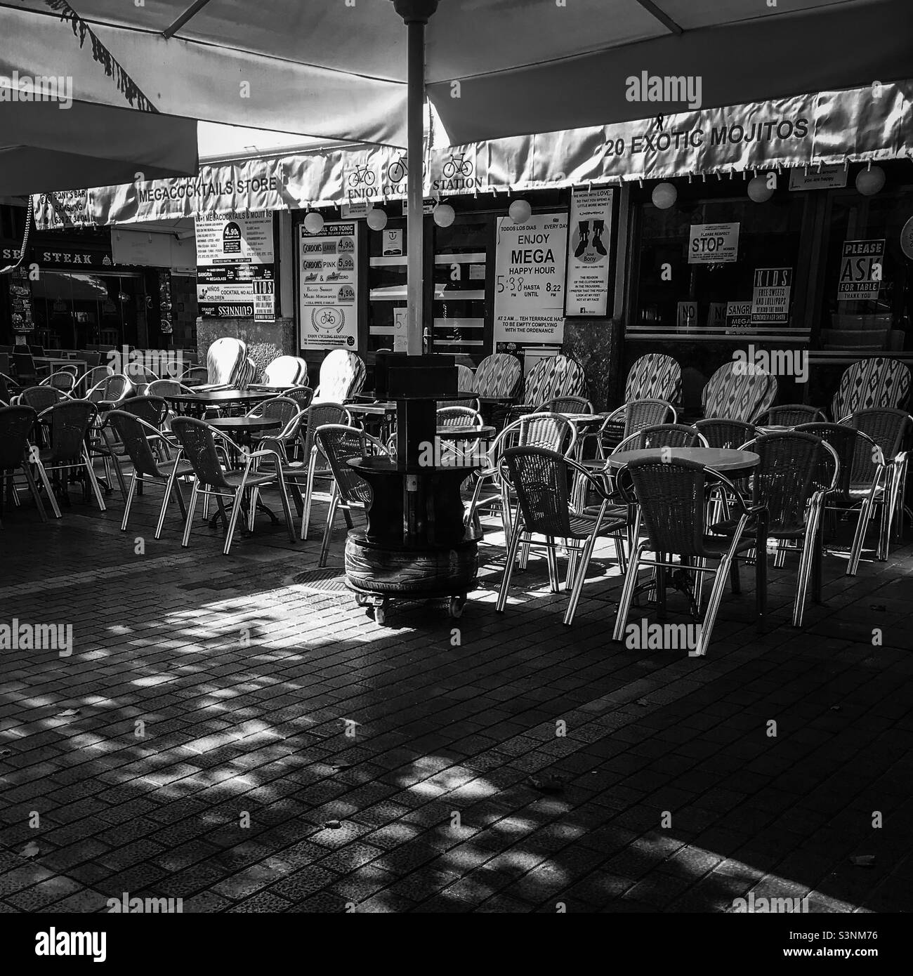 Closed bar terrace, Puerto Pollenca, Mallorca - Smartphone Captured Stock Image