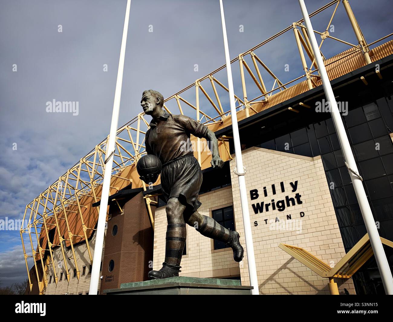 A statue of footballer Billy Wright is seen outside Molineaux stadium, home to Wolverhampton Wanderers football team. Stock Photo