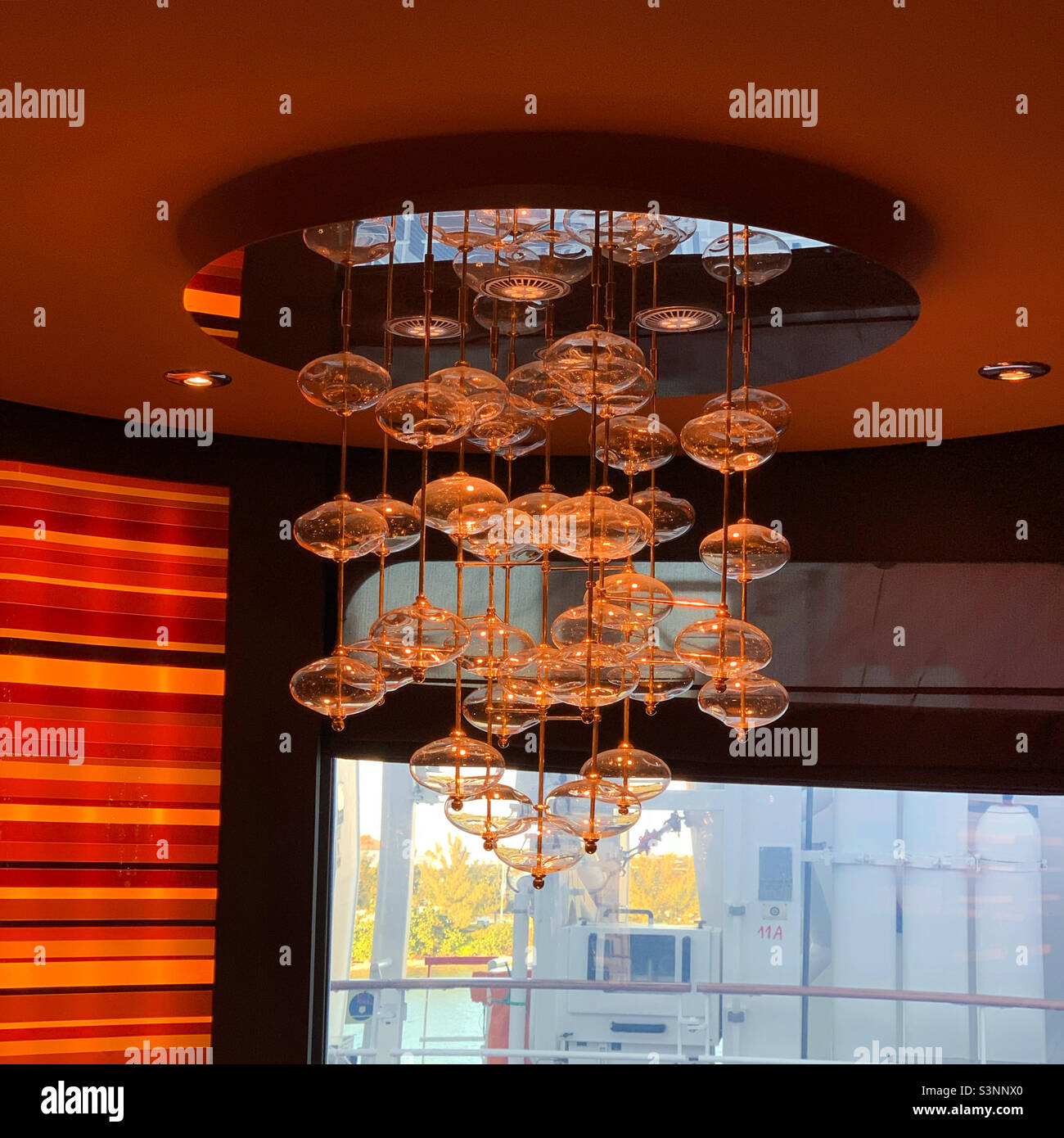 January, 2022, Golden Jazz Bar, MSC Divina cruise ship - Smartphone Captured Stock Image