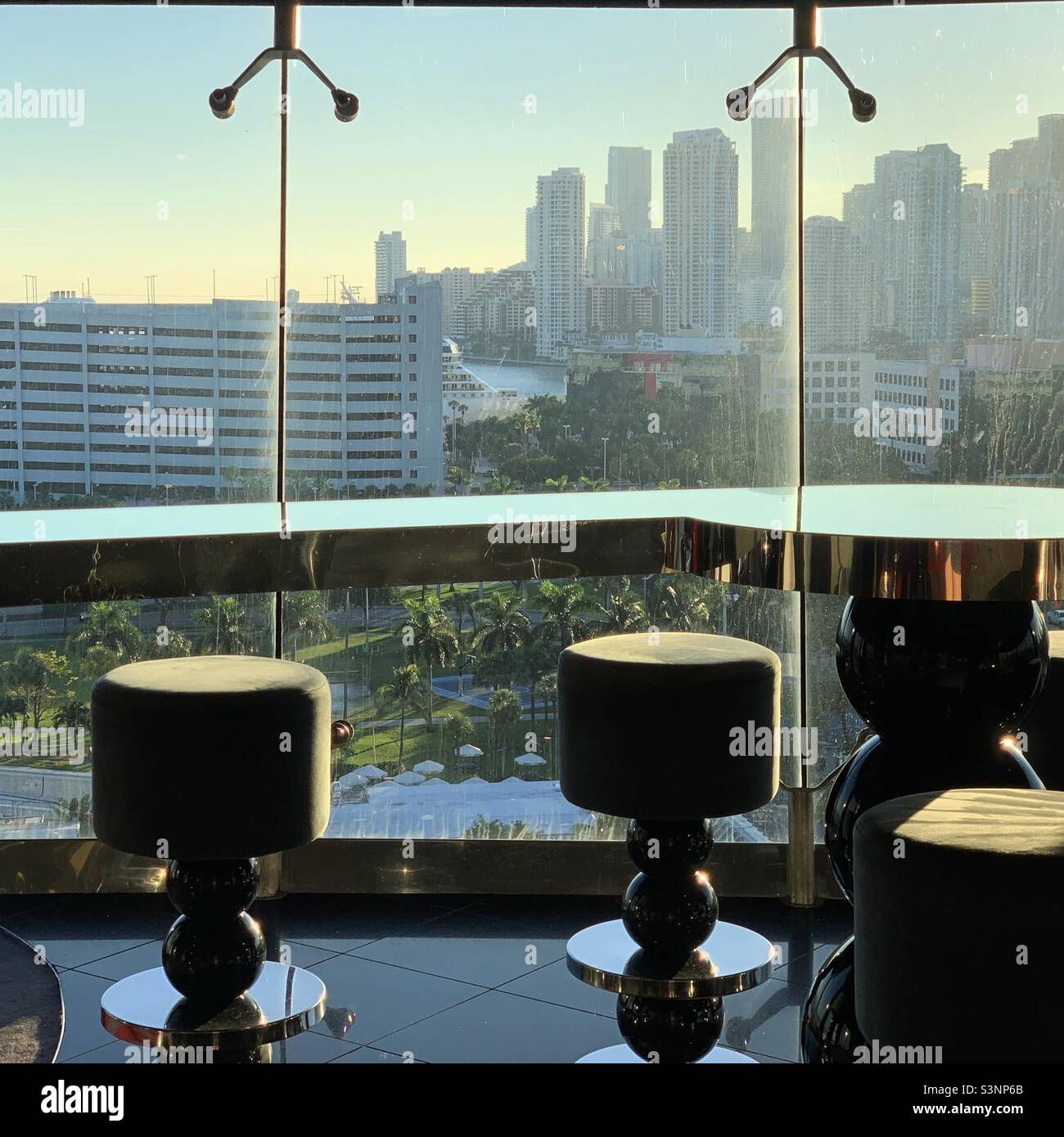 January, 2022, Galaxy Bar, MSC Divina, in port prior to cruising out of Miami, Florida, United States, North America - Smartphone Captured Stock Image