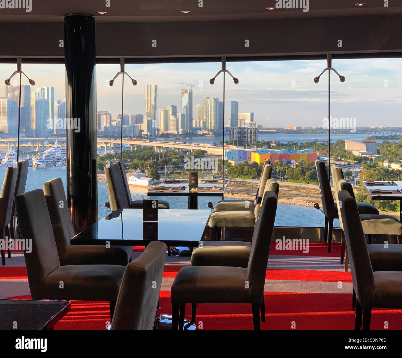 January, 2022, Galaxy Restaurant, MSC Divina, in port prior to cruising out of Miami, Florida, United States, North America - Smartphone Captured Stock Image
