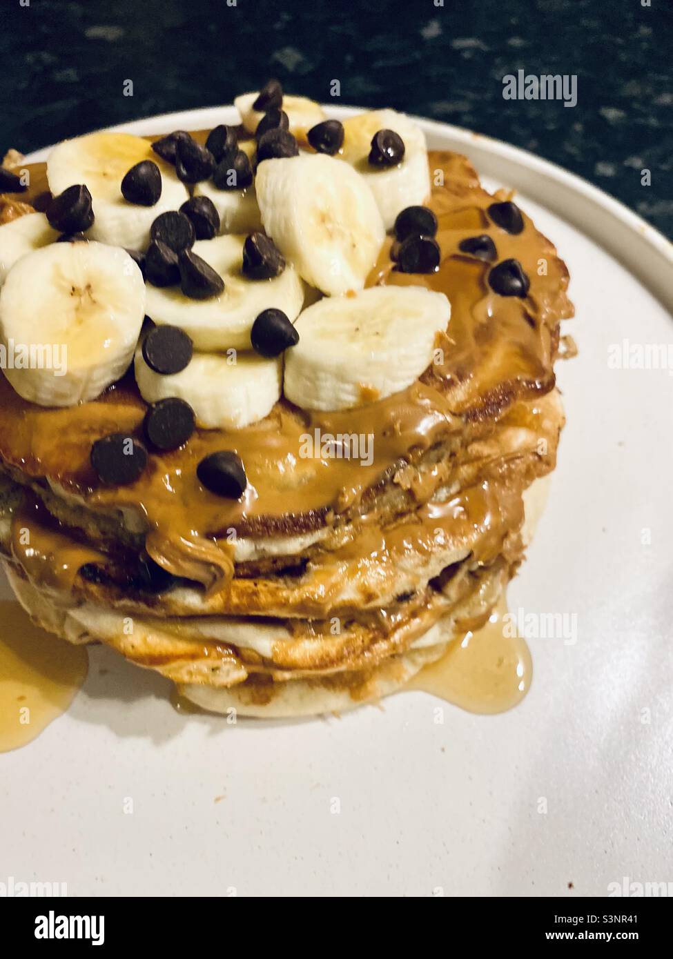 A tower of vegan pancakes! Homemade using self raising flour, baking