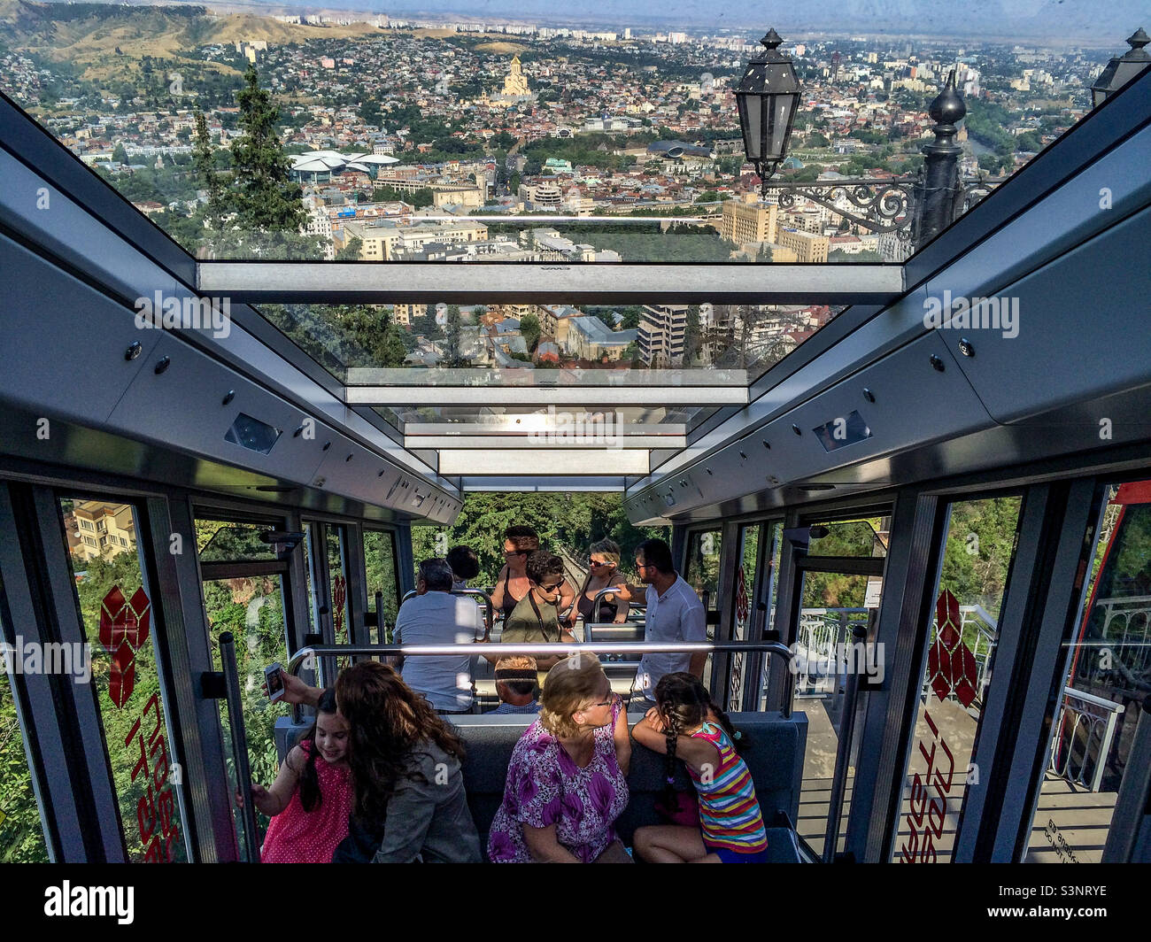 View from inside tram on Funicular Railway, Tbilisi, Georgia, Eastern Europe. - Smartphone Captured Stock Image