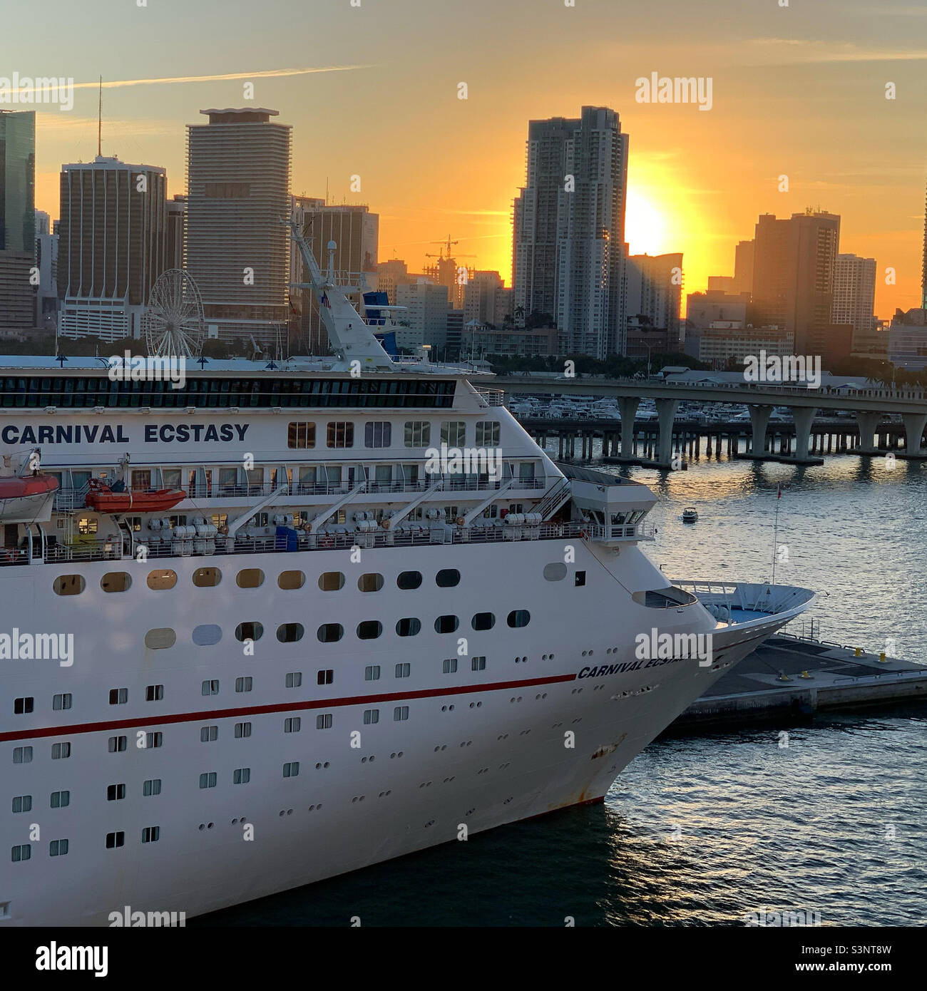 January, 2022, Carnival Ecstasy, Port of Miami, Miami, Florida, United States, North America - Smartphone Captured Stock Image