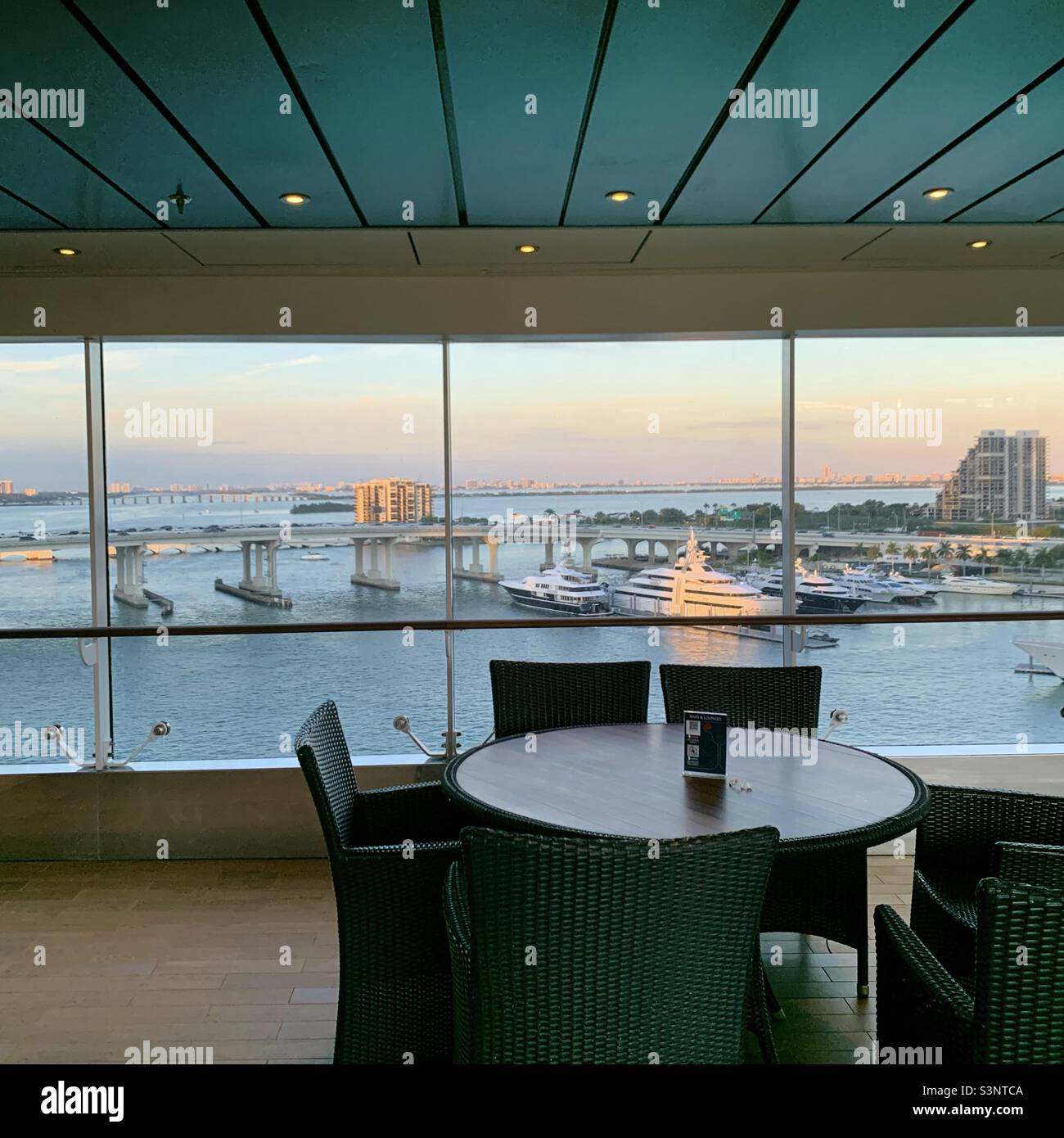 January, 2022, On the MSC Divina, leaving the Port of Miami, Miami, Florida, United States, North America - Smartphone Captured Stock Image