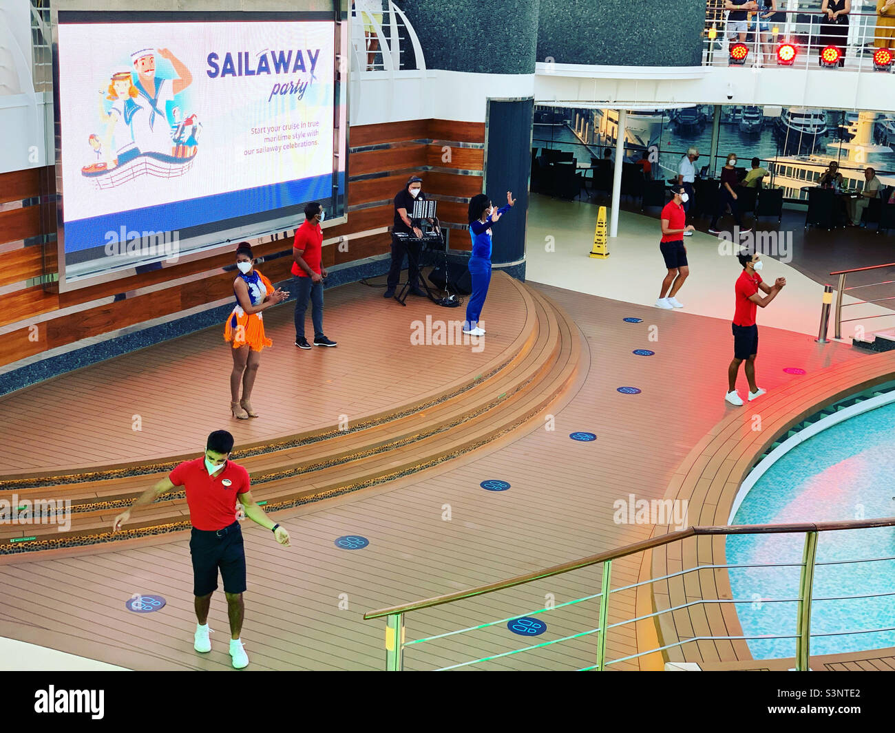 January, 2022, Sailaway Party on the MSC Divina, leaving the Port of Miami, Miami, Florida, United States, North America - Smartphone Captured Stock Image