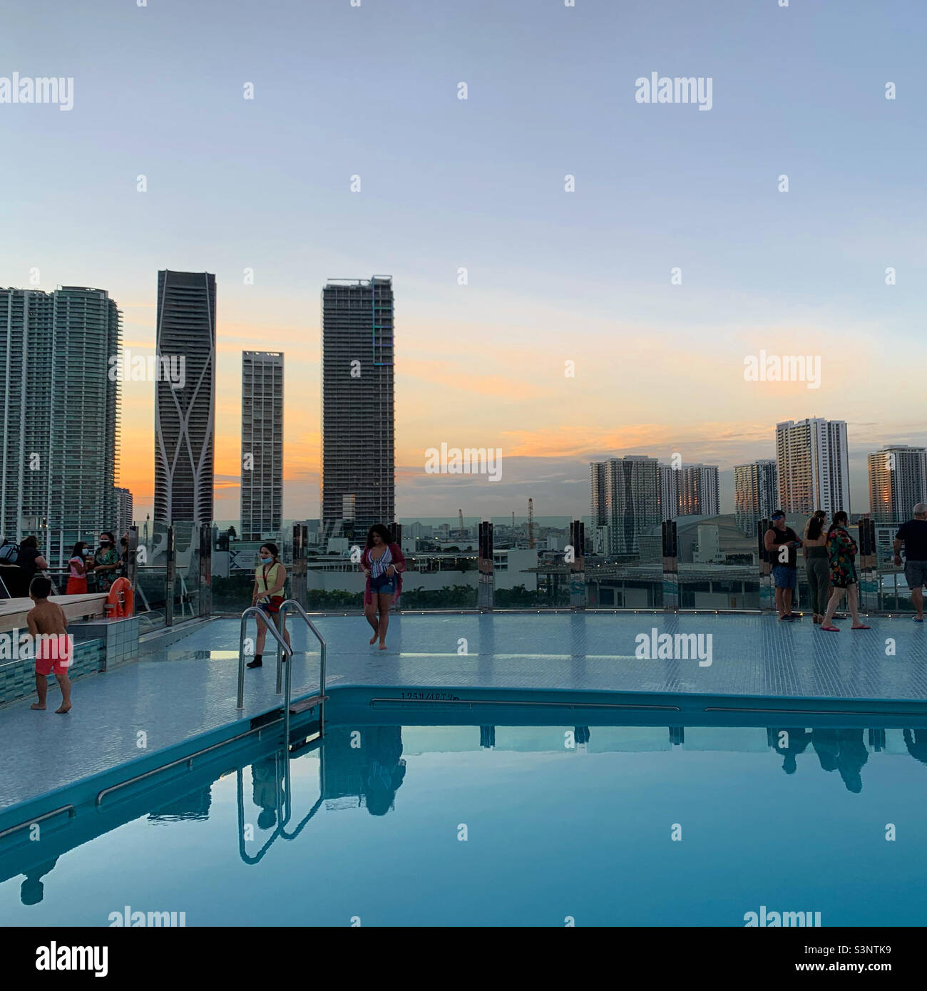 January, 2022, pool on a deck of the MSC Divina as the cruise ship leaves the Port of Miami, Florida, United States, North America - Smartphone Captured Stock Image