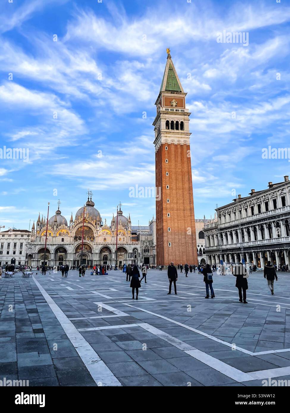 Piazza San Marco, St. Mark’s Square in Venice, Italy on a cool sunny February afternoon. Stock Photo