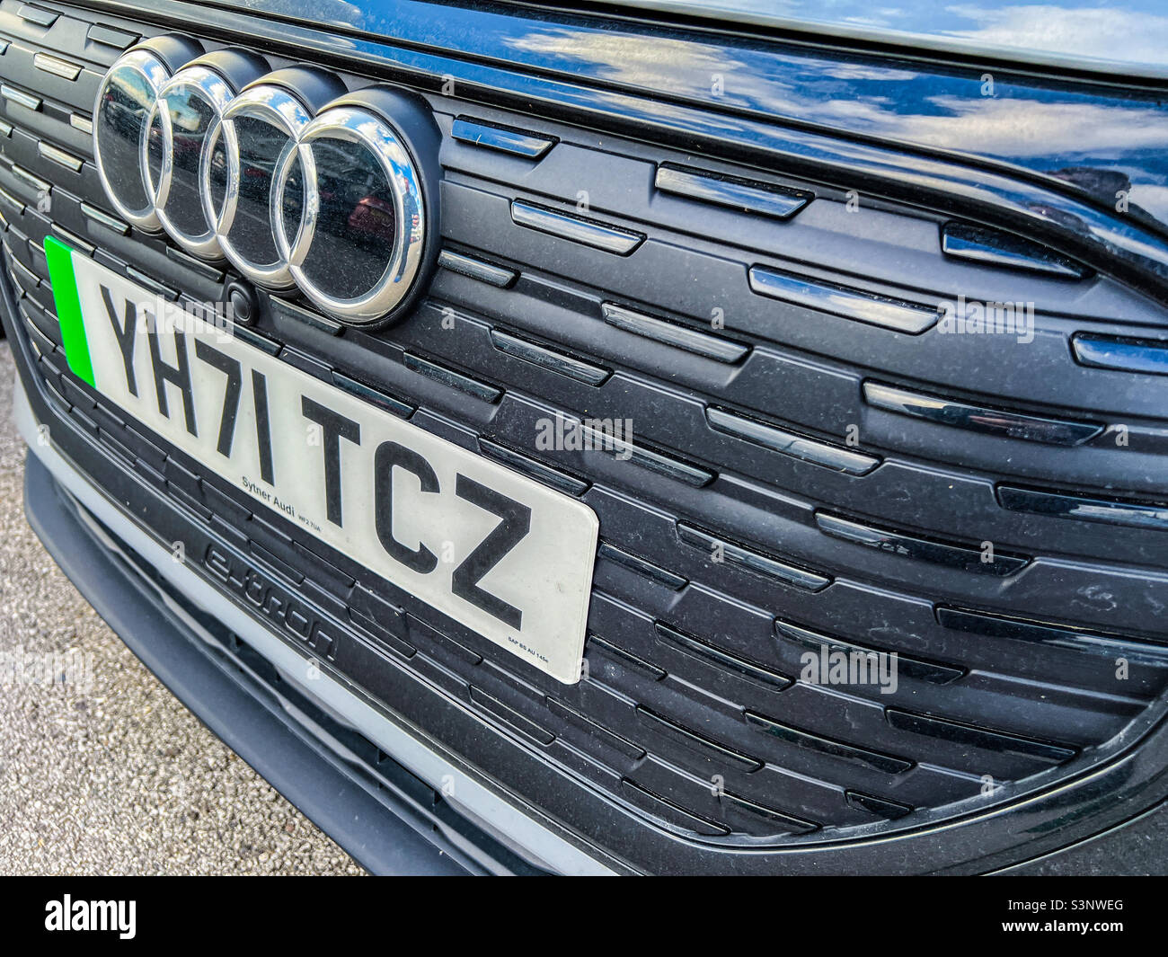 Front grill of the all electric Audi e-tron electric vehicle Stock Photo
