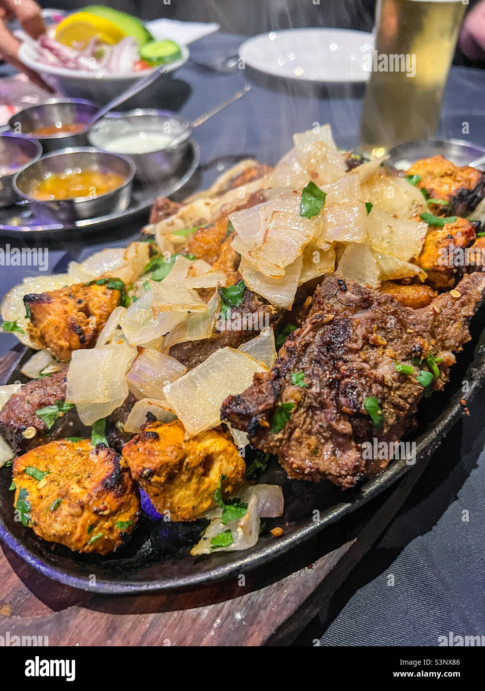 Tandoori mixed grill food at Indian restaurant Stock Photo