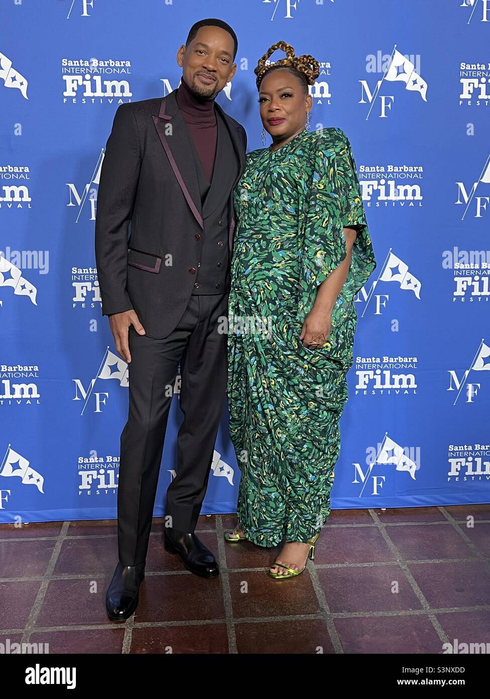 6 March 2022 Will Smith and Aunjanue Ellis (King Richard) walk the red carpet at the Santa Barbara International Film Festival. Credit: Lisa Werner/Alamy/ Stockimo News - Smartphone Captured Stock Image