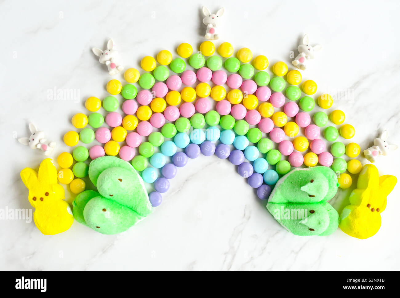 Easter candy rainbow flat lay - Smartphone Captured Stock Image