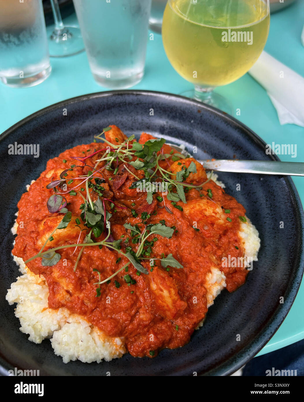Shrimp and grits in Savannah Stock Photo Alamy