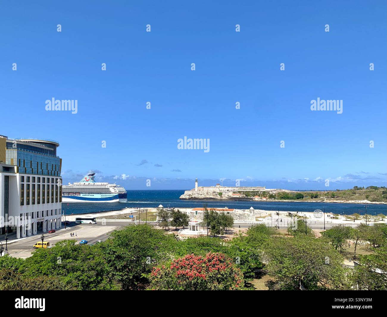 Cruise ship leaving Habana‘s Harbour. Havana, Cuba, Caribbean - Smartphone Captured Stock Image