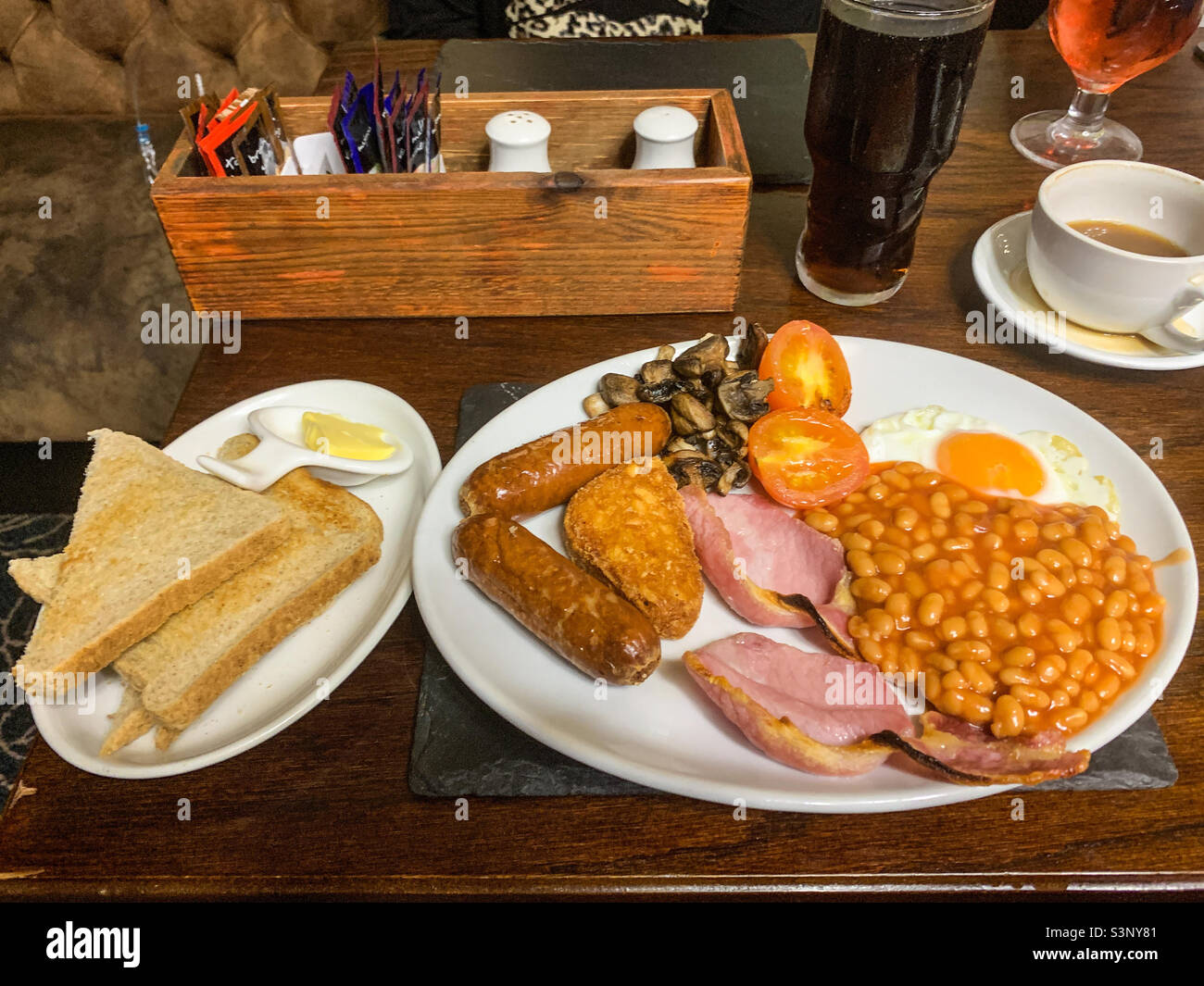 Full English breakfast in pub - Smartphone Captured Stock Image