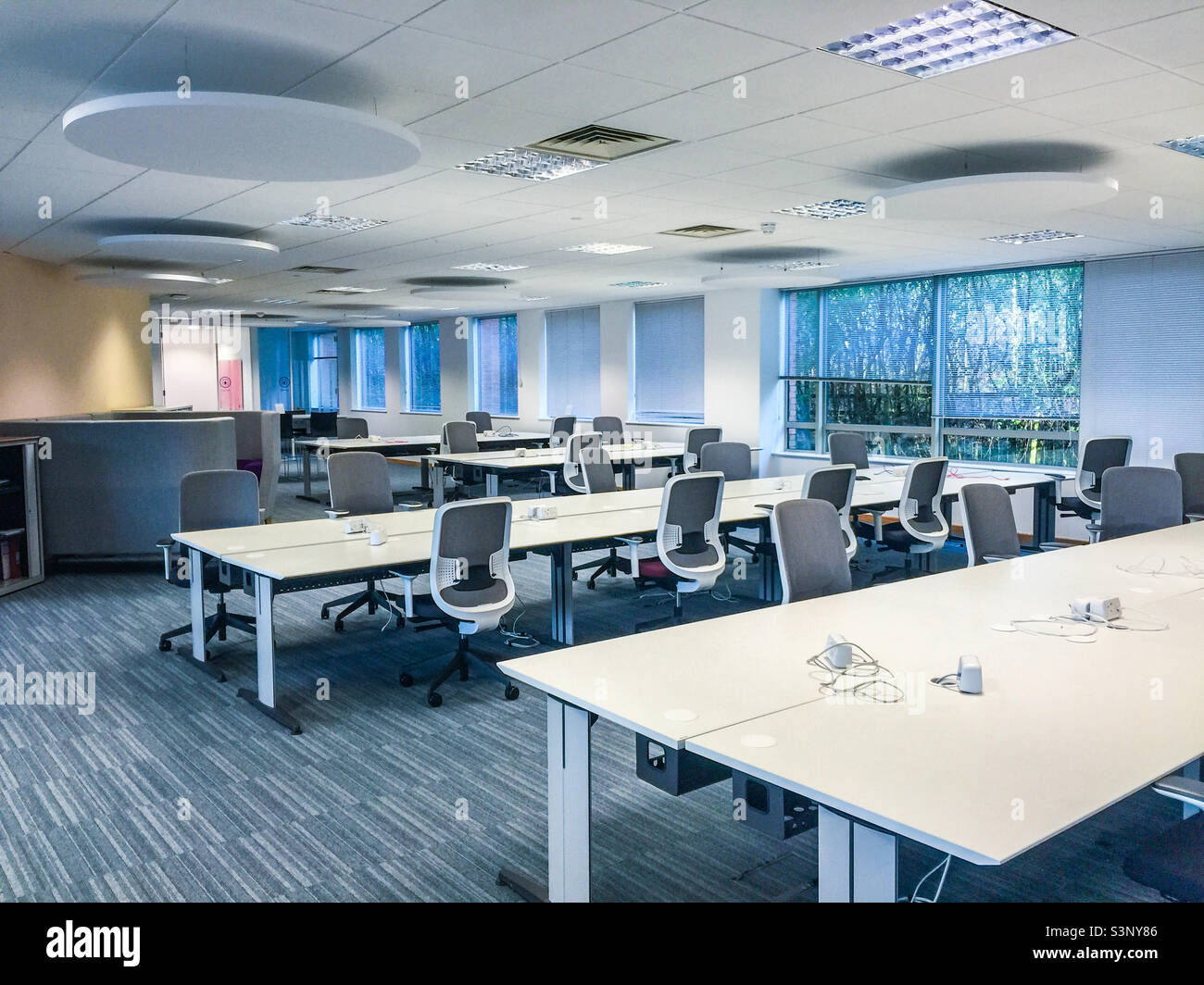 Inside a large empty open plan office - Smartphone Captured Stock Image