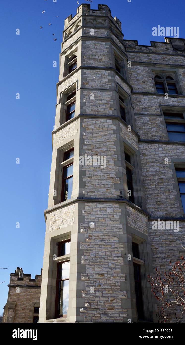 The southwest tower of the Victoria Memorial Museum Building also k own as the Canadian Museum of Nature. - Smartphone Captured Stock Image