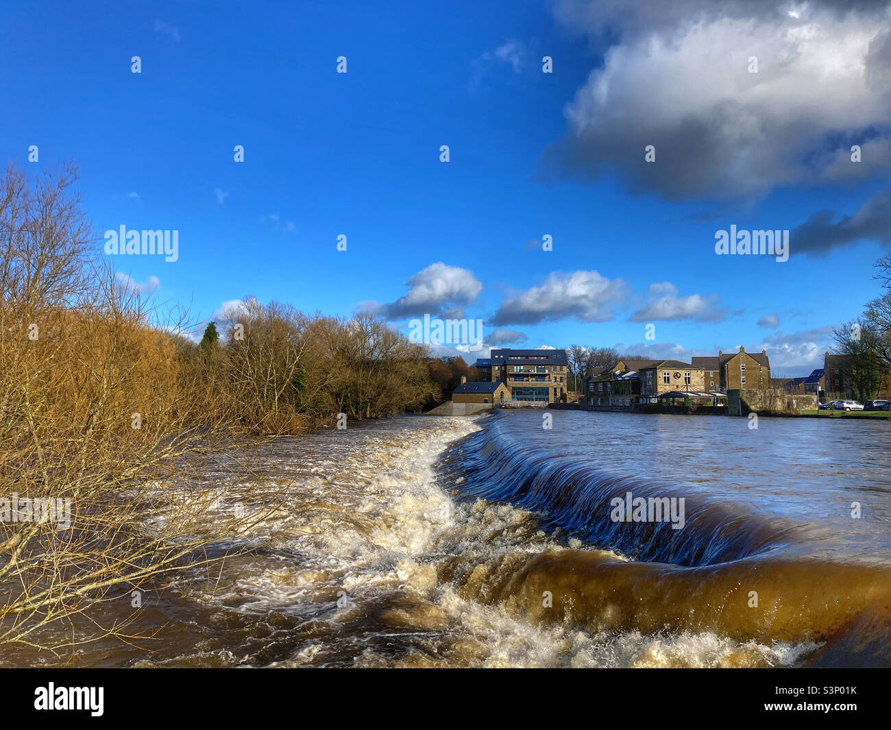 Weir on the river Wharfe in Otley West Yorkshire Stock Photo