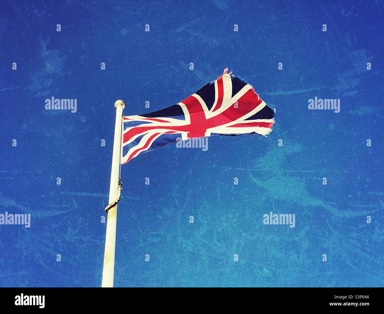 The flag of the United Kingdom is known as The Union Jack. A creative image with a textured effect - possibly a comment on the state of the UK after Brexit? Photo ©️ COLIN HOSKINS. - Smartphone Captured Stock Image